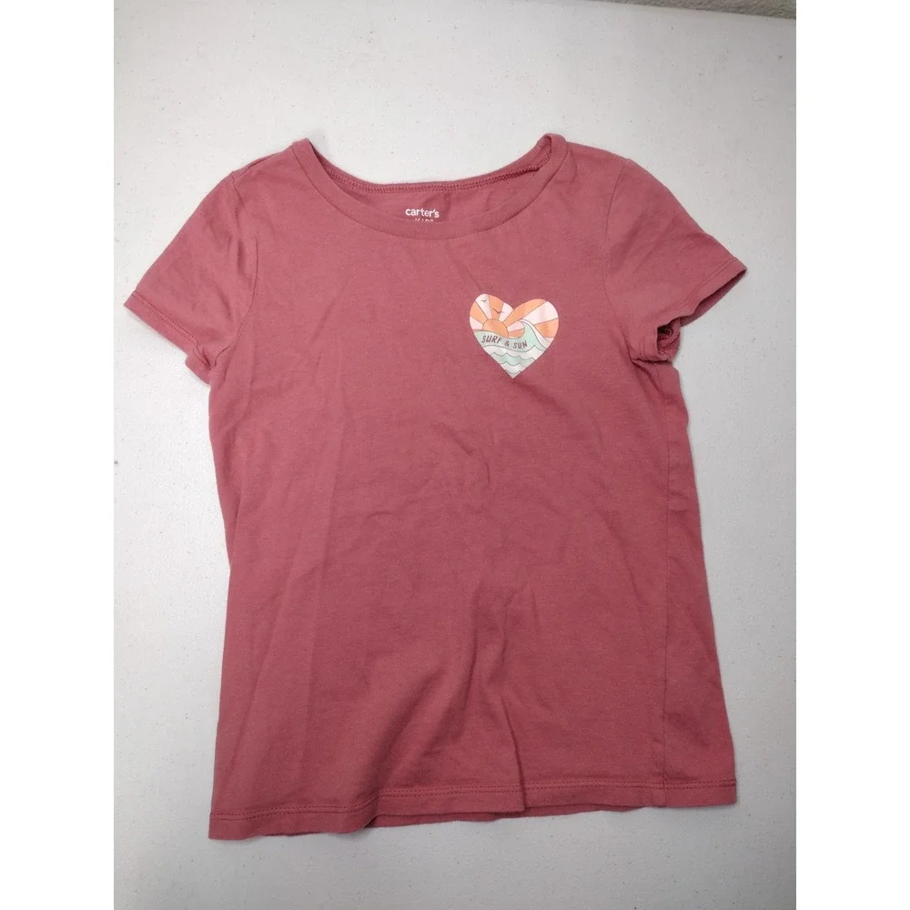 Carters Kid Girls Rose Pink Surf & Sun Graphic Tee and Striped Crop Leggings Set